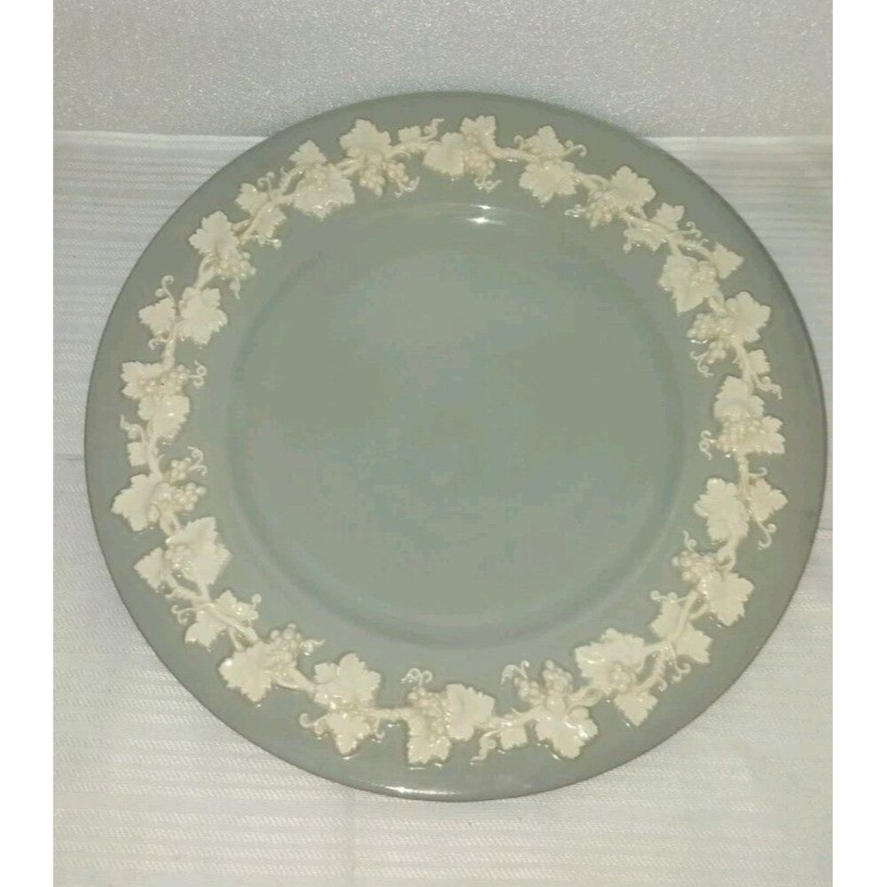 Wedgwood Queens Ware England-Embossed Cream on Blue 10.5" Oval Platter ( Read)